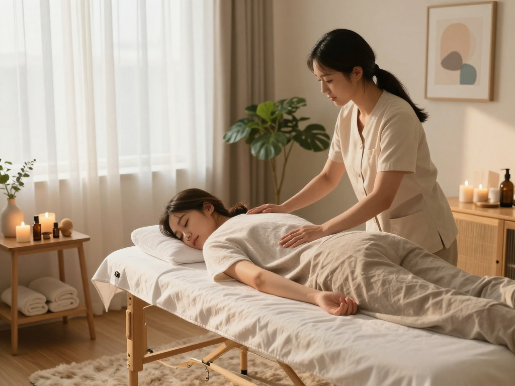 Experience 마포출장마사지 in a tranquil home setting with a professional therapist providing relaxation and comfort.