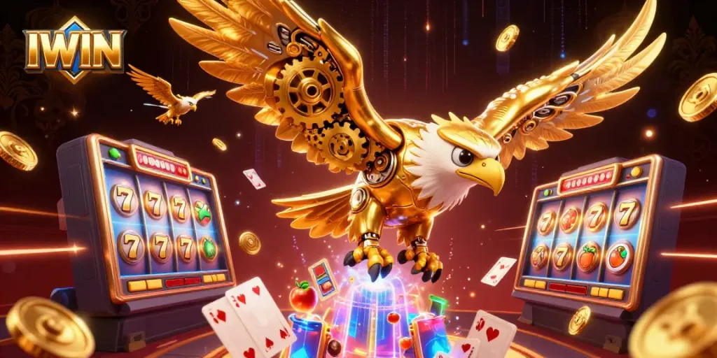 IWIN showcases an exciting slot machine adventure filled with gold coins, sparkling effects, and vibrant characters.