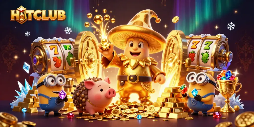Experience the magic of HITCLUB with golden treasures and thrilling casino elements in an enchanting scene.