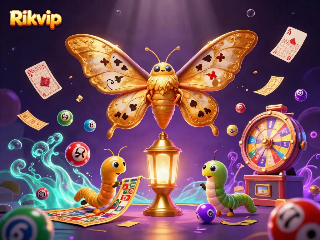 Engage with thrilling casino action at Rikvip featuring vibrant lottery balls and a magical moth.