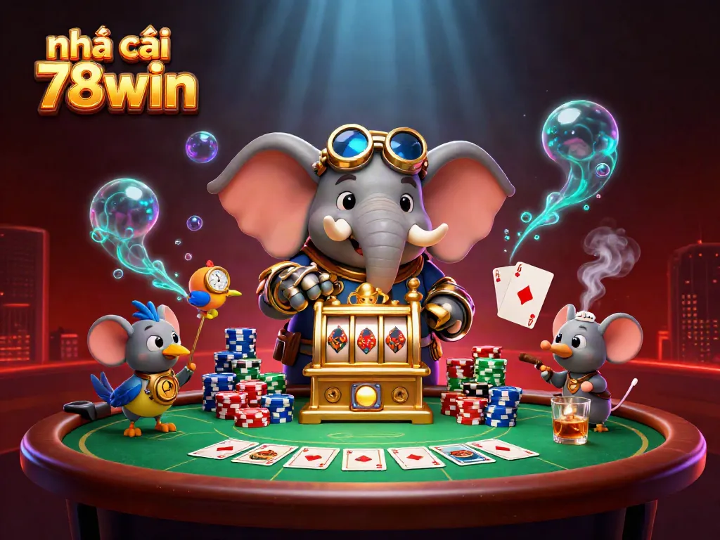 Spin the golden slot machine with captivating characters at nhà cái 78win, showcasing vibrant gambling elements.