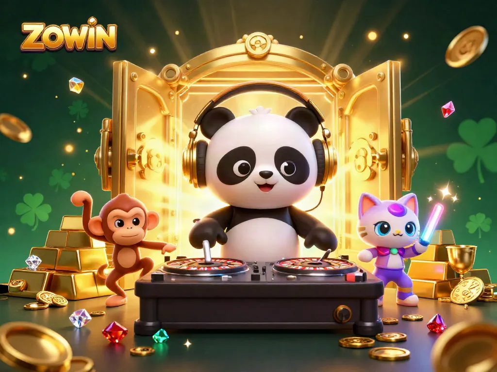 ZOWIN offers dynamic gaming fun with a DJ panda, breakdancing monkey, and rave kitten in an ultra-detailed casino scene.