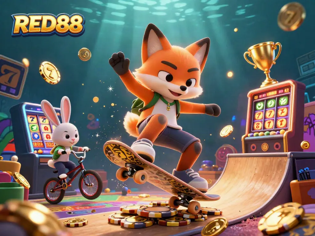 Experience thrilling wins with RED88 in this vibrant, action-packed casino scene.