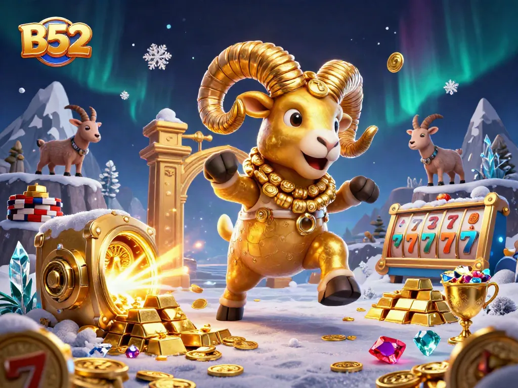 Engage in B52 gaming excitement with a dynamic casino illustration featuring a golden ram.
