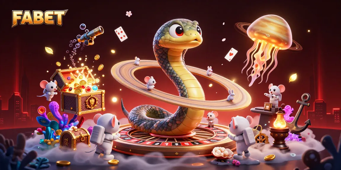 Experience the thrill of FABET with cartoon characters betting on a cosmic roulette wheel, surrounded by dazzling treasures.