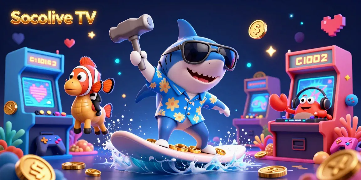 Socolive TV brings thrilling online gaming experiences with dynamic illustrations of playful sea creatures in a vibrant casino world.