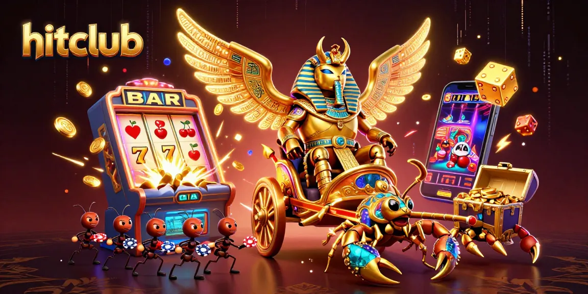 Engage with hitclub as the colossal golden scarab beetle rides through dynamic 3D gaming elements.
